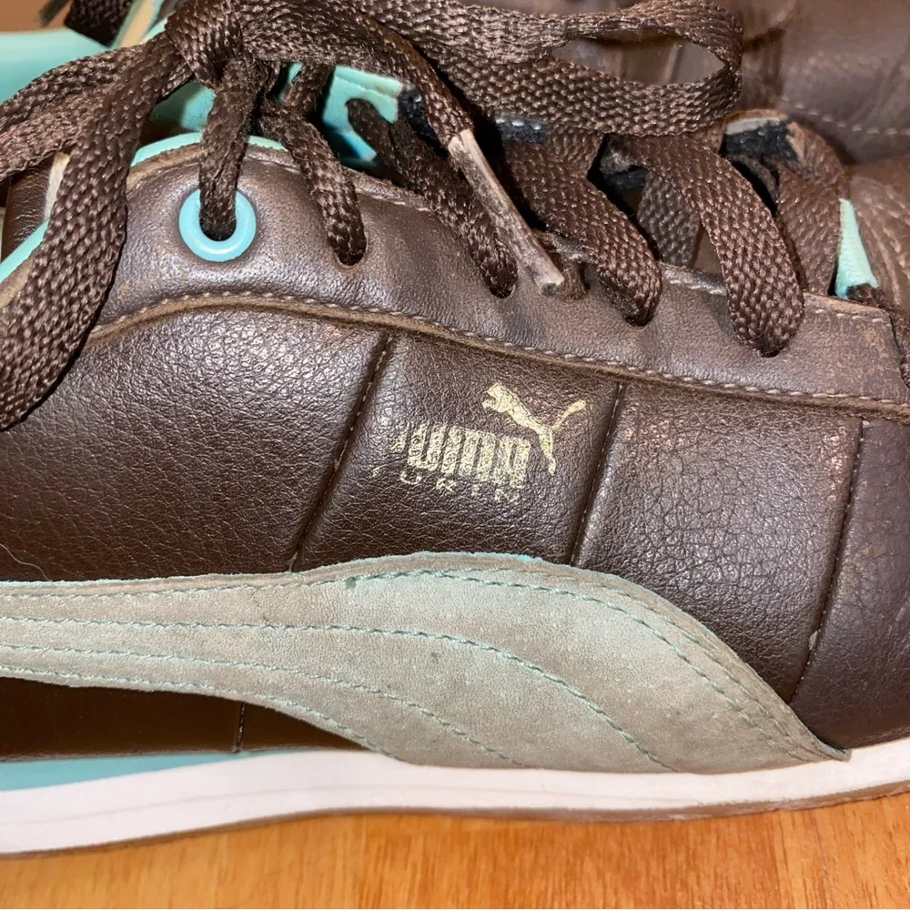 Puma Turin Leather and Suede Chocolate and Aqua Women’s Sneakers 8.5 - Picture 5 of 11